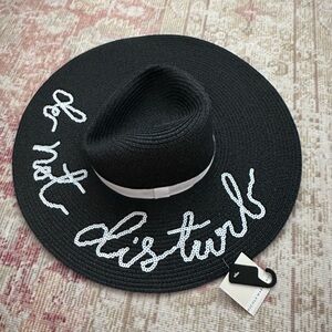Nicole Marciono Do Not Disturb Elegant Black Large Wide-Brim Straw Hat
